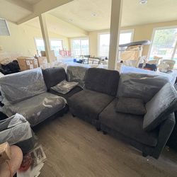 4 seats L-Shaped combination sofa chair couch Black