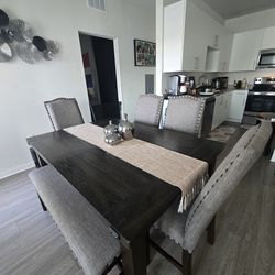 Dining Table with 4 chairs and bench with storage