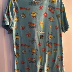 Women's SpongeBob SquarePants Blue Graphic Print Tee Size L