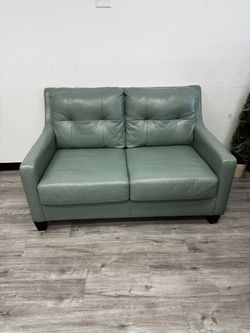 Modern Sage Green Faux Leather Loveseat