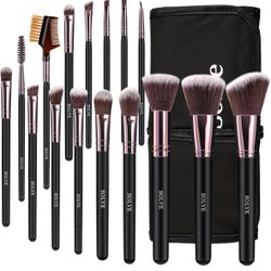 Makeup Brushes Professional 16pcs Brushes Set with wooded handle, case included, Rose gold