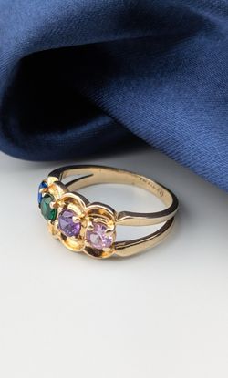 ✨💛14K Mothers Ring Solid Yellow Gold Precious & Semiprecious Gemstone Band