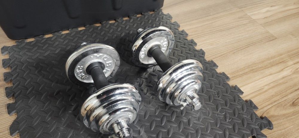 York Adjustable Dumbells / Weights 2 X 20lbs . 40lb Total