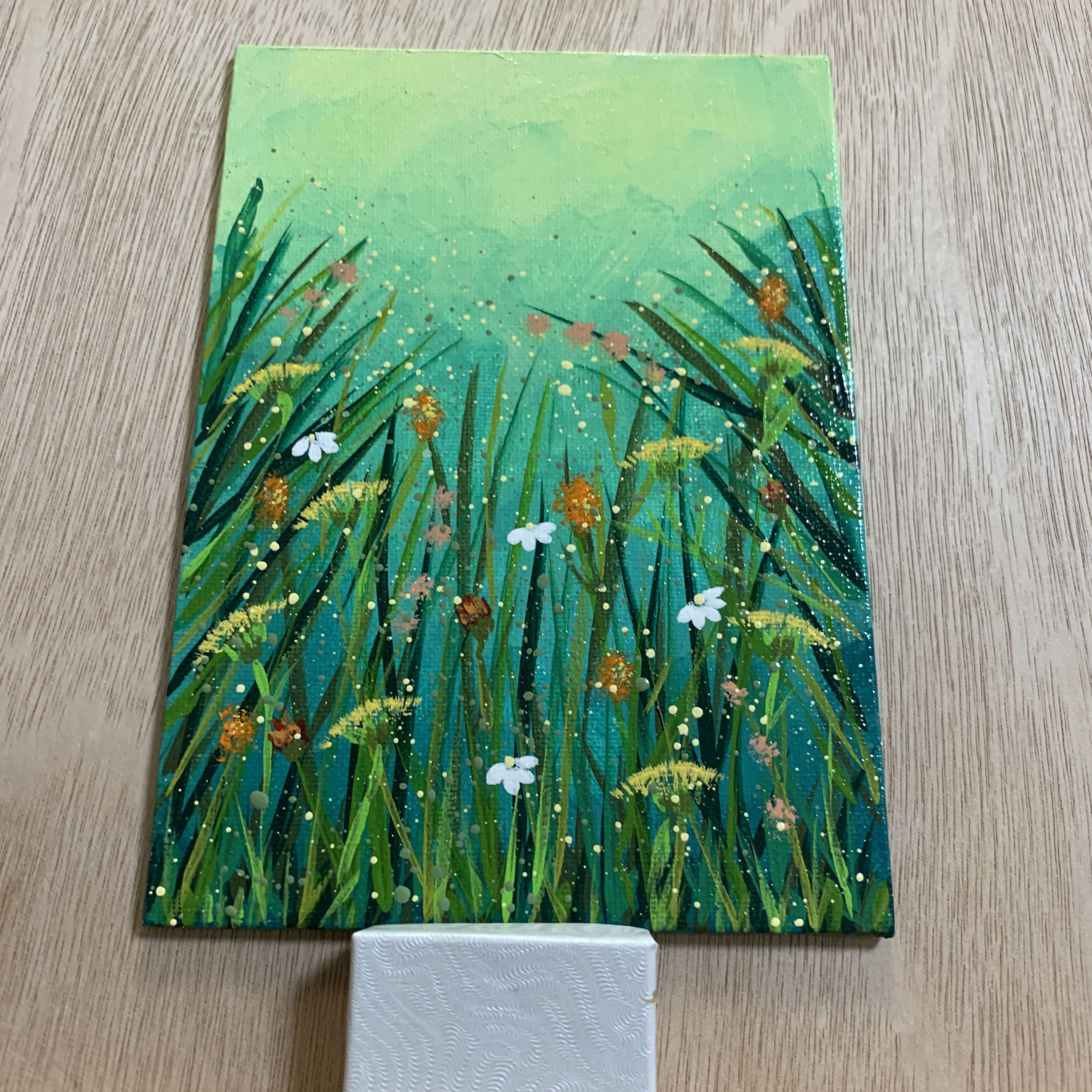 Field of Wildflowers Original Acrylic Painting Artist Signed 5 x 7, Unframed