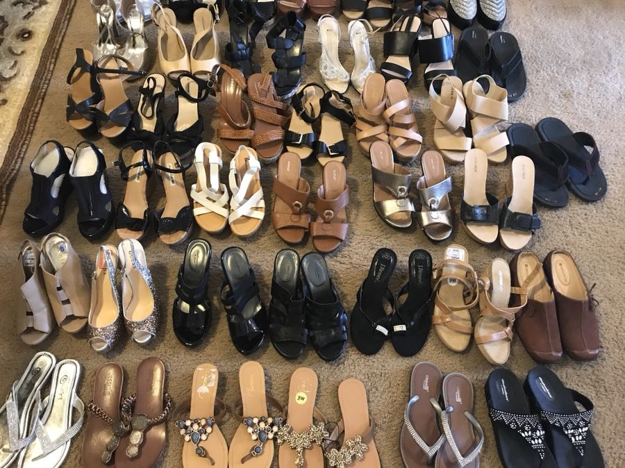 A lot off brand new with tags some brand name men and woman shoes, sandals, flip flaps, wedges sizes from 8 to 11 must sell asap