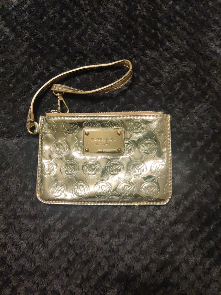 Michael Kors Shiny Gold "flat" Signature Wristlet Wallet