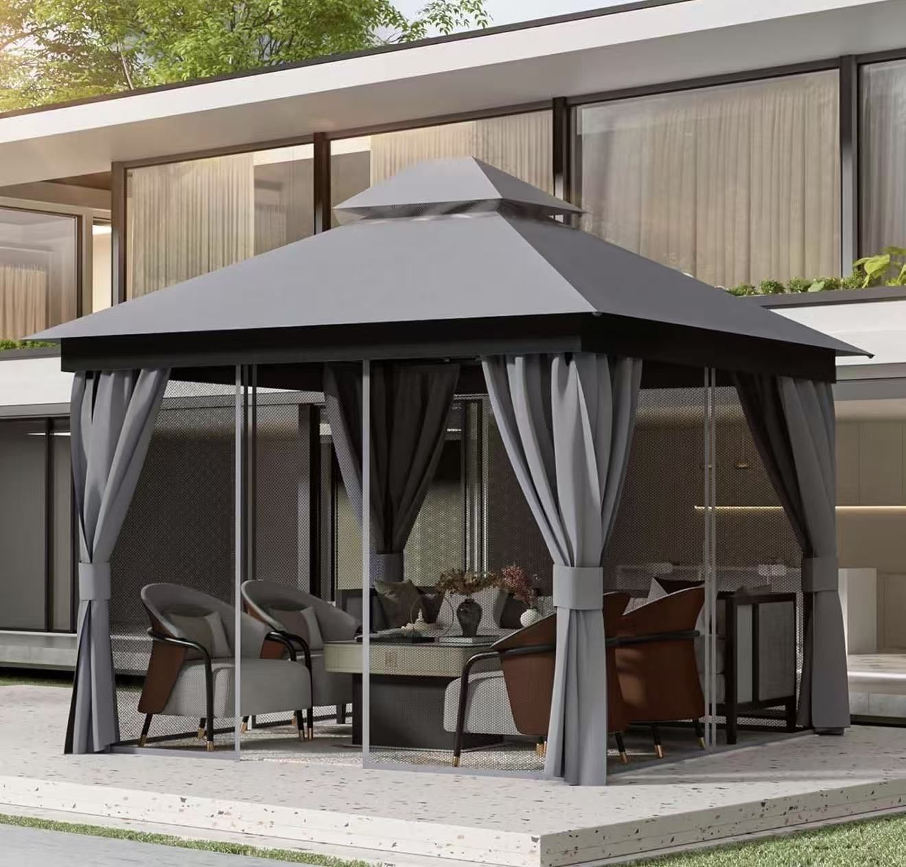 Outdoor Gazebo for Patio 13x13- Heavy Duty Steel Frame Canopy Party Tent Shelter with Double Roofs $120 