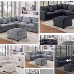 3Pc Sectional Set 99"X99" Available I Ivory,Gray, dark gray,black,brown,green,Corduroy 