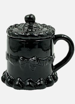 Petal & Pearl Ornate Black Mug with Bow and Lid Ceramic Coffee Cup