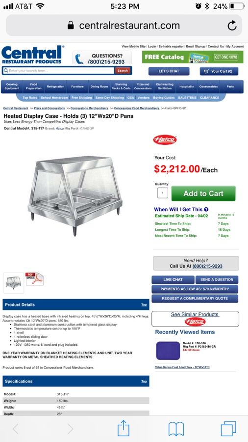 Hatco food warmer for sale ordered too big need a smaller one