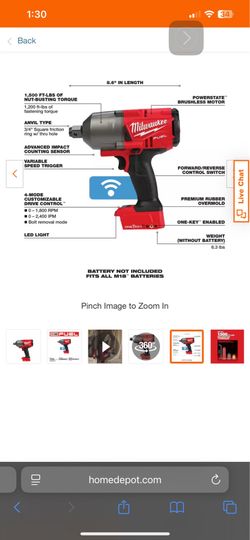 M18 FUEL ONE-KEY 18V Lithium-Ion Brushless Cordless 3/4. Impact Wrench with Friction Ring (Tool-Only)