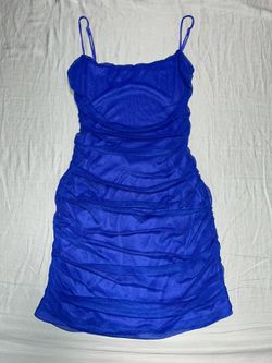 Lucy In The Sky Ruched Mesh Blue Dress 