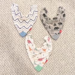 Nuby Baby Bibs - 3 Pc Muslin Bibs - Reversible 100% Natural Cotton Teething
