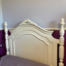 Gorgeously Detailed White Wood Twin Bed