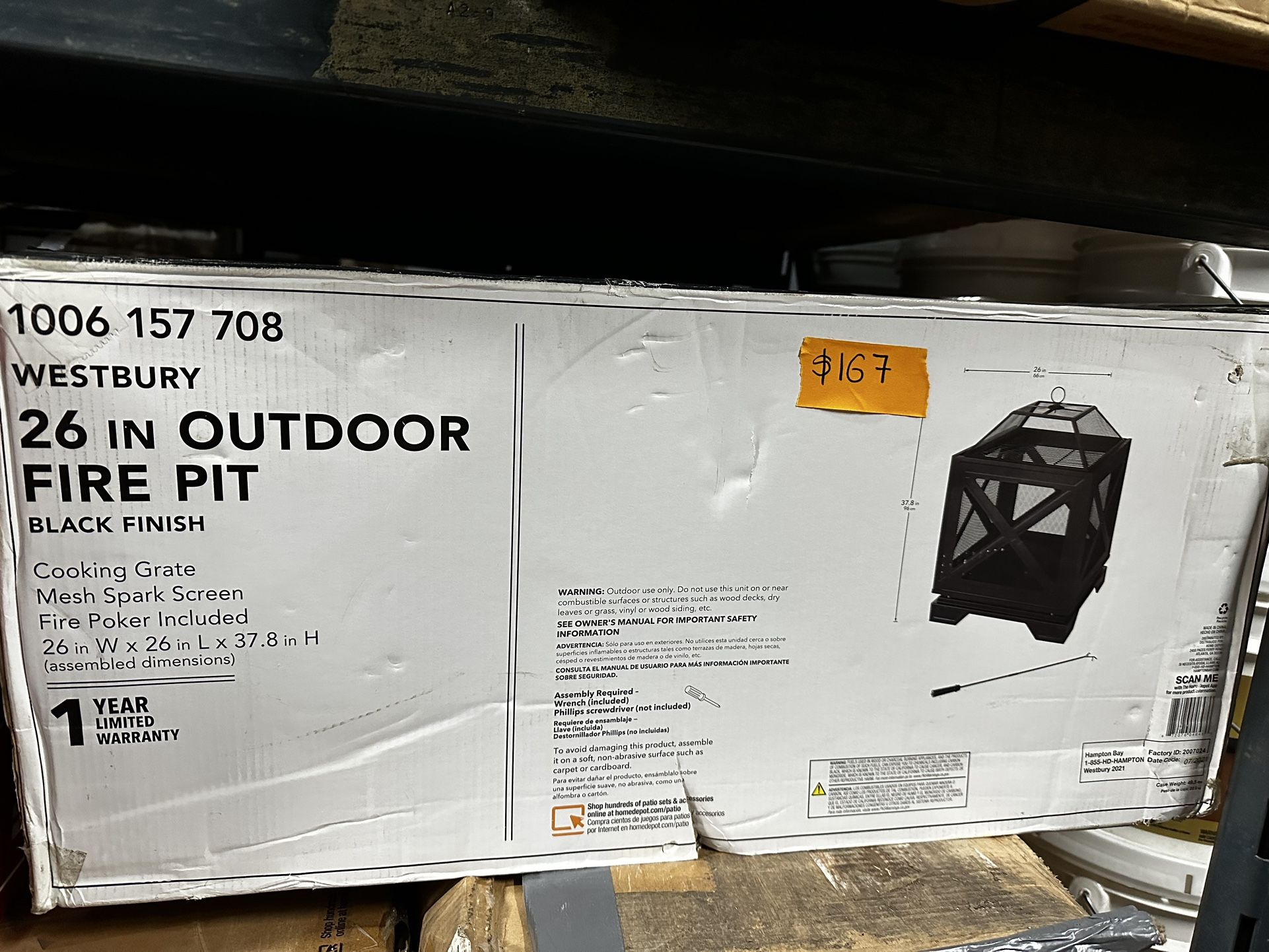 Westbury 26 in. W x 37.8 in. H Outdoor Square Wood Burning Black Fire Pit