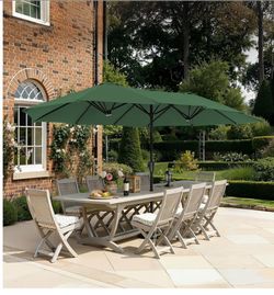 13FT Outdoor Umbrella for Patio, Double sided Pool Umbrellas with Fade Resistant Canopy, Large Table Umbrella for Deck, Market, Backyard - Forest Gree