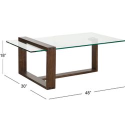 Modern Glass and Walnut Coffee Table and End Table 