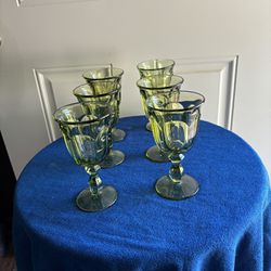 Imperial Glass Old Williamsburg Ohio Verde Green Footed Wine Water Goblets Set 6