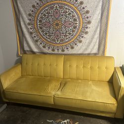 Yellow Velour Couch Bed 