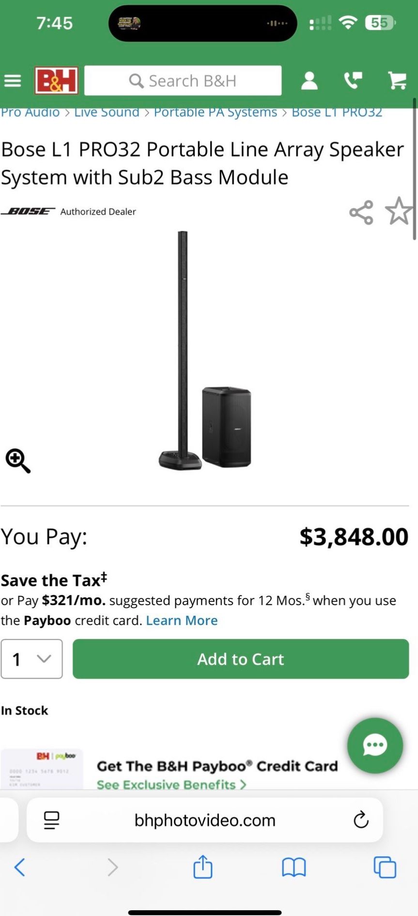Bose L1 PRO32 Portable Line Array Speaker System with Sub2 Bass Module