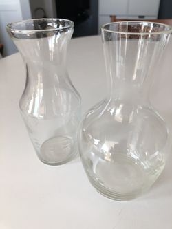 Set of 2 Vintage etched glass carafes