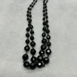 Simple Black Beaded Choker Style Double Layer Necklace 