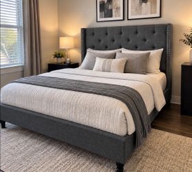 🌟Free delivery! Brand New Blue Queen Size Platform Bedframe + Mattress
