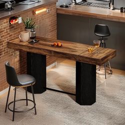 Tribesigns Industrial Bar Table, 70.9" Long Counter Height Pub Table with Sturdy Base, for Kitchen Dining Room