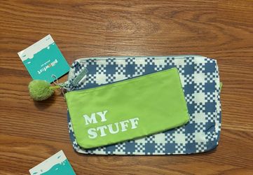 Zipper School Pencil And Accessories Pouch With Pom Pom 2pcs New