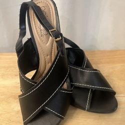 Beira Rio blocked stripe heel sandals ankle strap