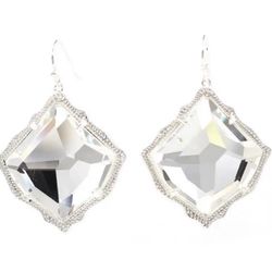 14k white gold plated faceted crystal dangle Statement earrings