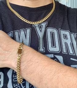 8MM X 20" inches Cuban Set 14K Gold Plated Doesn't Loses Color