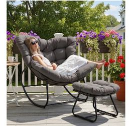 SALE🔥Patio Rocking Chair with Ottoman, Outdoor Indoor Rocking Egg Chair with Cushions