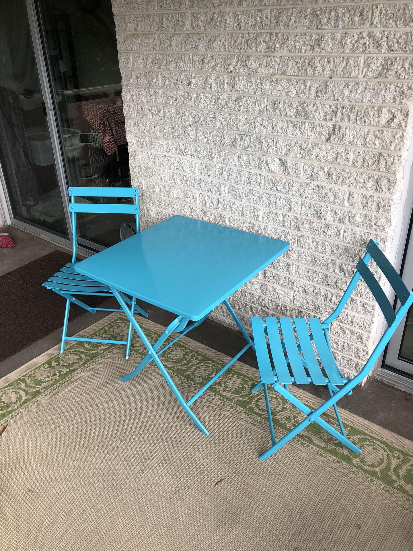 Outdoor Metal Folding Table and Chairs (Blue)