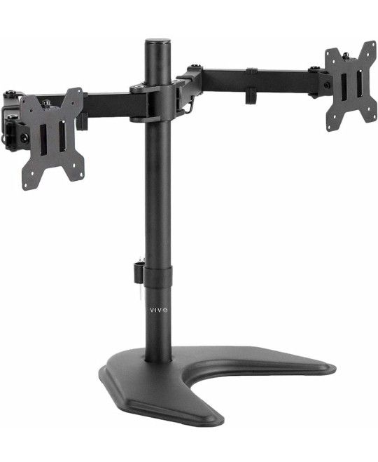 VIVO STAND-V002F Dual LED LCD Monitor Free-Standing Desk Stand for 2 Screens up to 27 Inch Heavy-Duty Fully Adjustable Arms