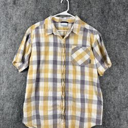 Columbia Short Sleeve Button-Up Shirt XL Plaid Yellow Gray Regular Fit Casual