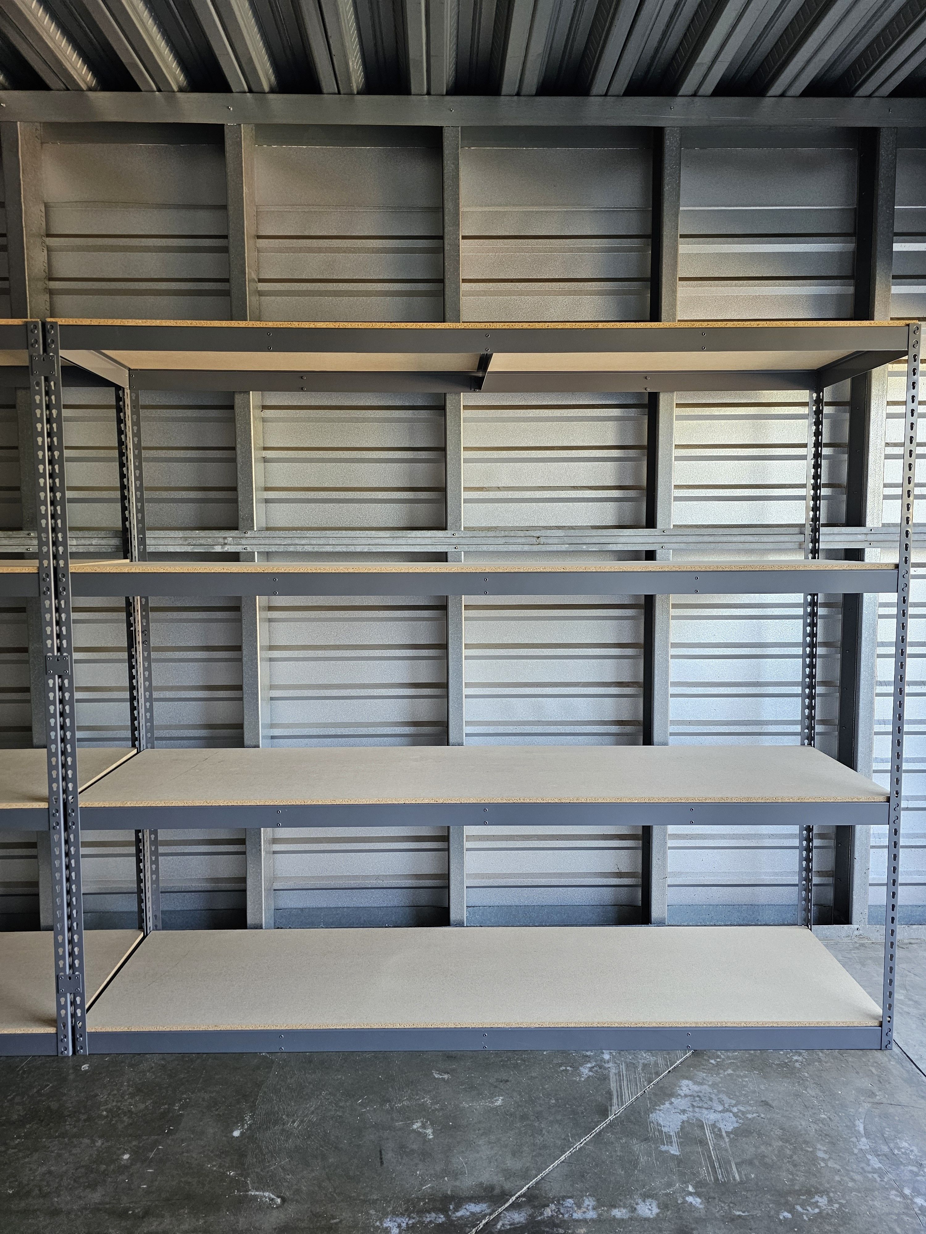 Industrial Warehouse Shelving 96 in W x 24 in D Boltless 4 Tier Steel Shleving Similar to Uline Stronger Than Homedepot And Lowes Delivery Available