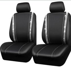 Bling Rhinestone & Leather Front And Back Seat Cover - Universal Fit