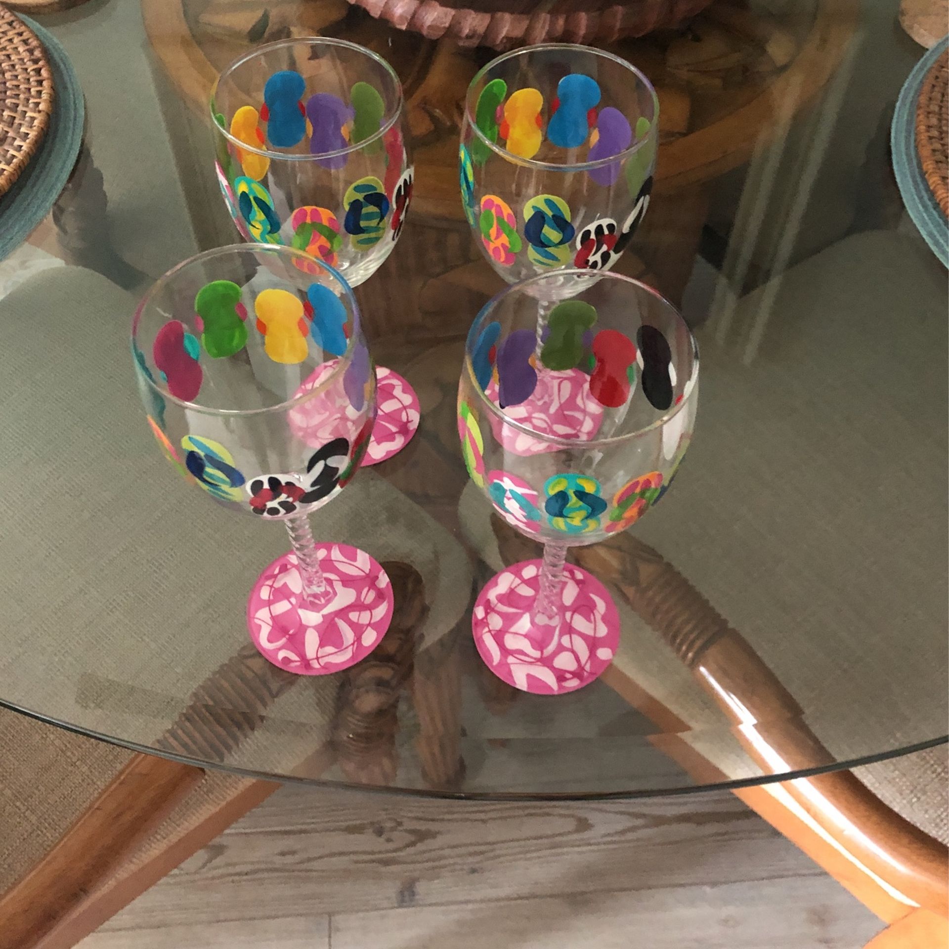 Wine New Glasses Set Of 4 With Hand Painted Flip Flops