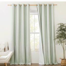Sage Green Linen 52”W x 120”L 100% Blackout Curtains
