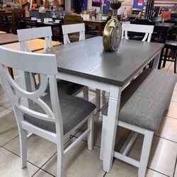 ✅$329 No Tax Beautiful 6-Pc Dining Set Grey & White Finish