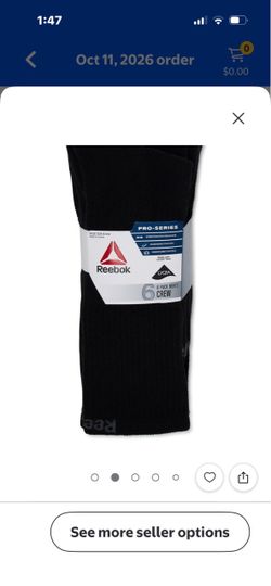 New Reebok Pro-Series Men's Crew Socks 6-Pack