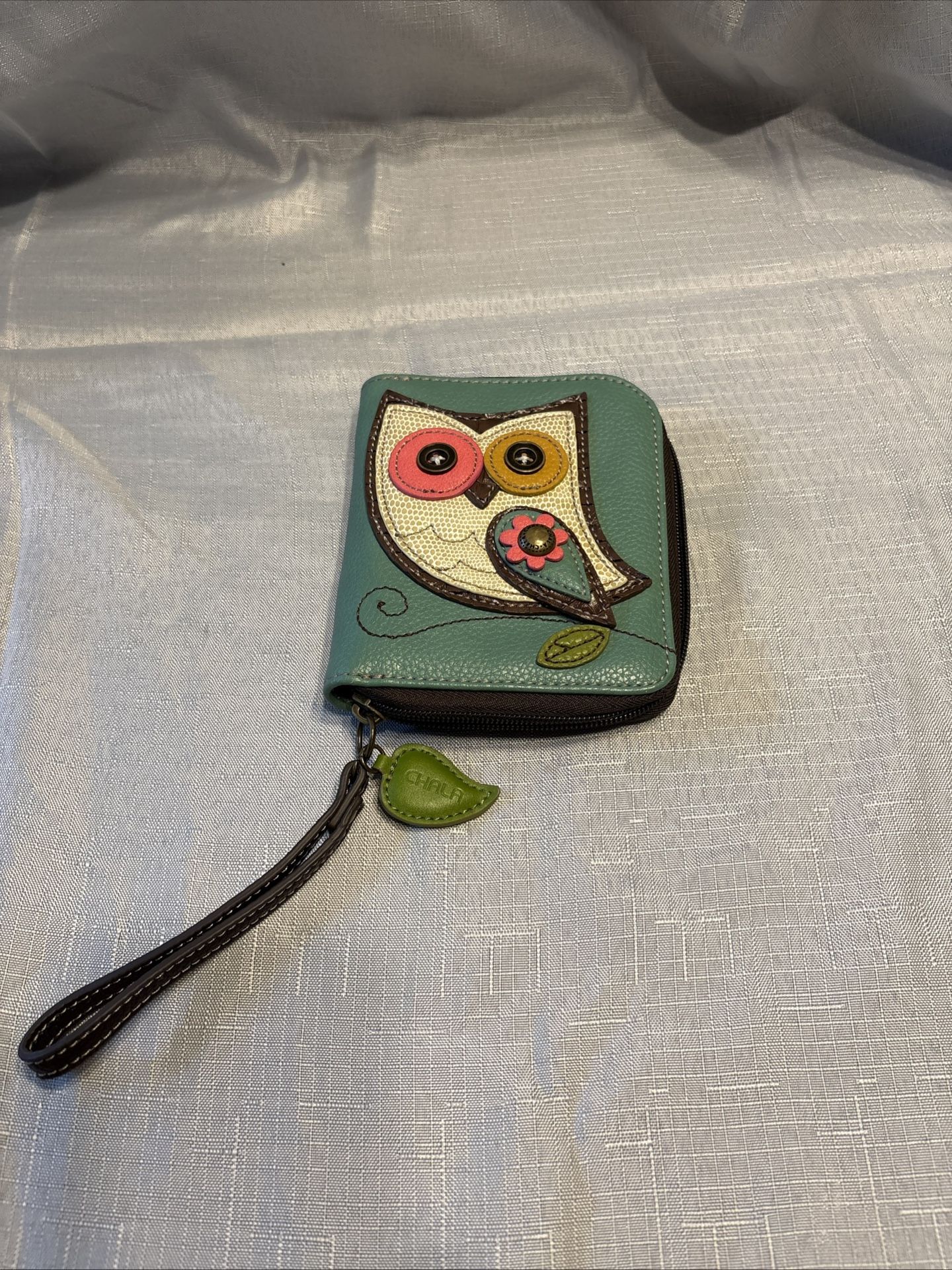 Chala Zip Around Faux Leather Wallet Credit Card Wristlet Owl, Blue
