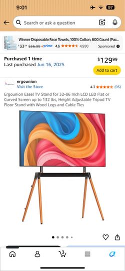Ergounion Easel TV Stand with Wood Legs