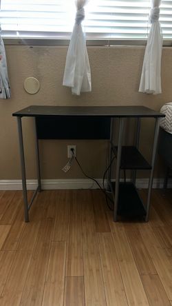 Black Computer Desk with Side Shelves