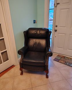Blue Leather Action Lane Wingback Recliner