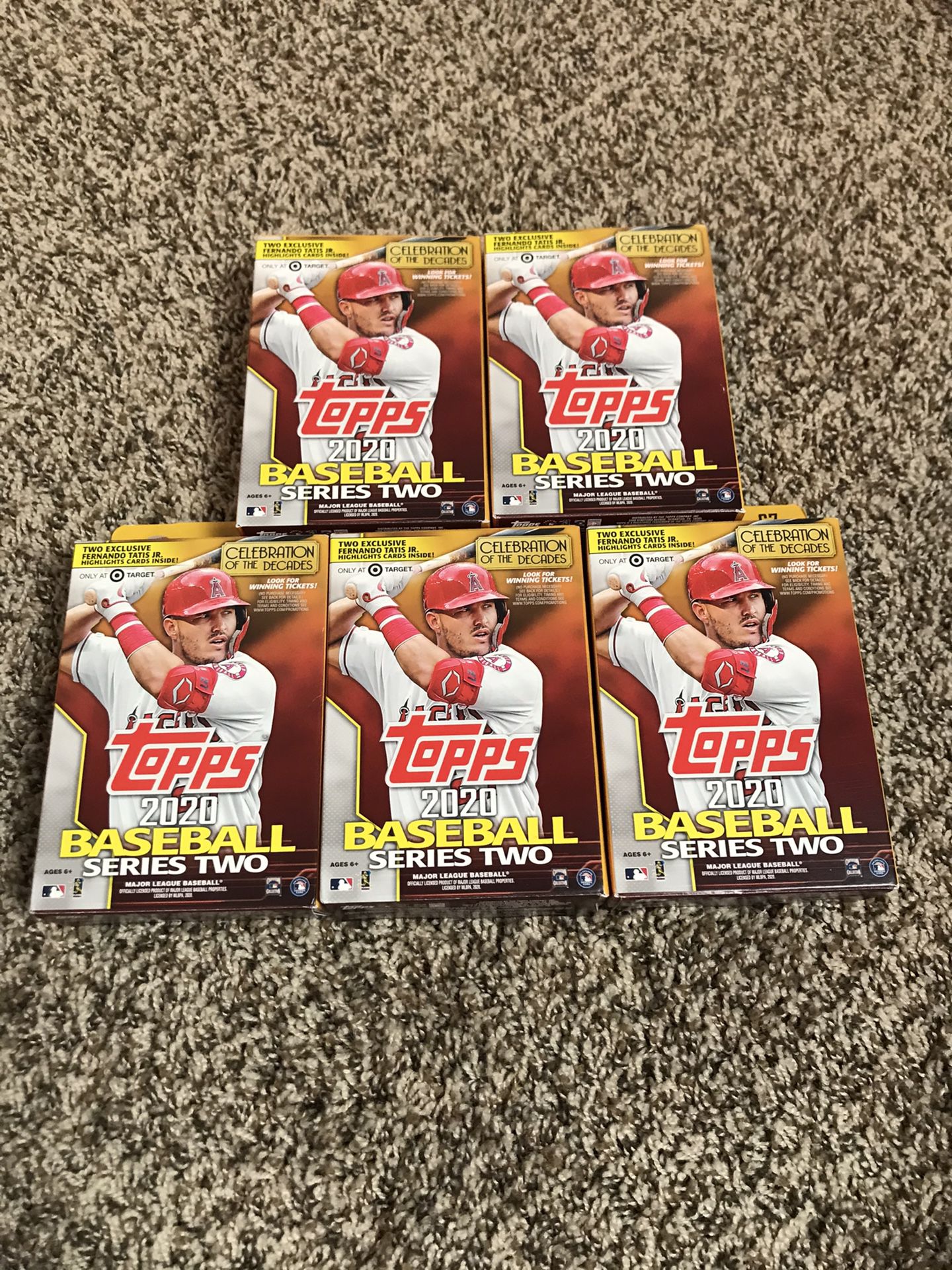 Lot of 5 2020 Topps Baseball Series 2 Factory Sealed 67 Card Hanger Box Possible Autos. Condition is Brand New.