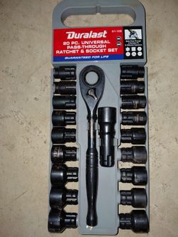 Duralast 20 PC Universal Pass-Through Ratchet & Socket Set