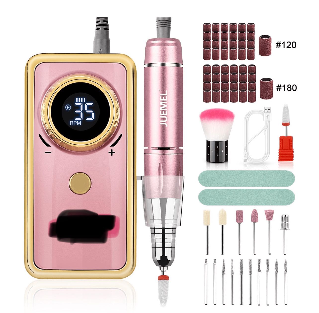 Portable Electric Nail Drill 35000 RPM,  Electric Nail File 2600mAh,Forward/Reverse Rotation 36W Nail Drill Machine for Gel Nails,Acrylic,Manicure,Ped