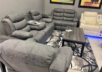 NEW LIVING ROOM, RECLINING SOFA, LOVESEAT, AND RECLINER WITHOUT COFFEE TABLE, INCLUDING FREE DELIVERY